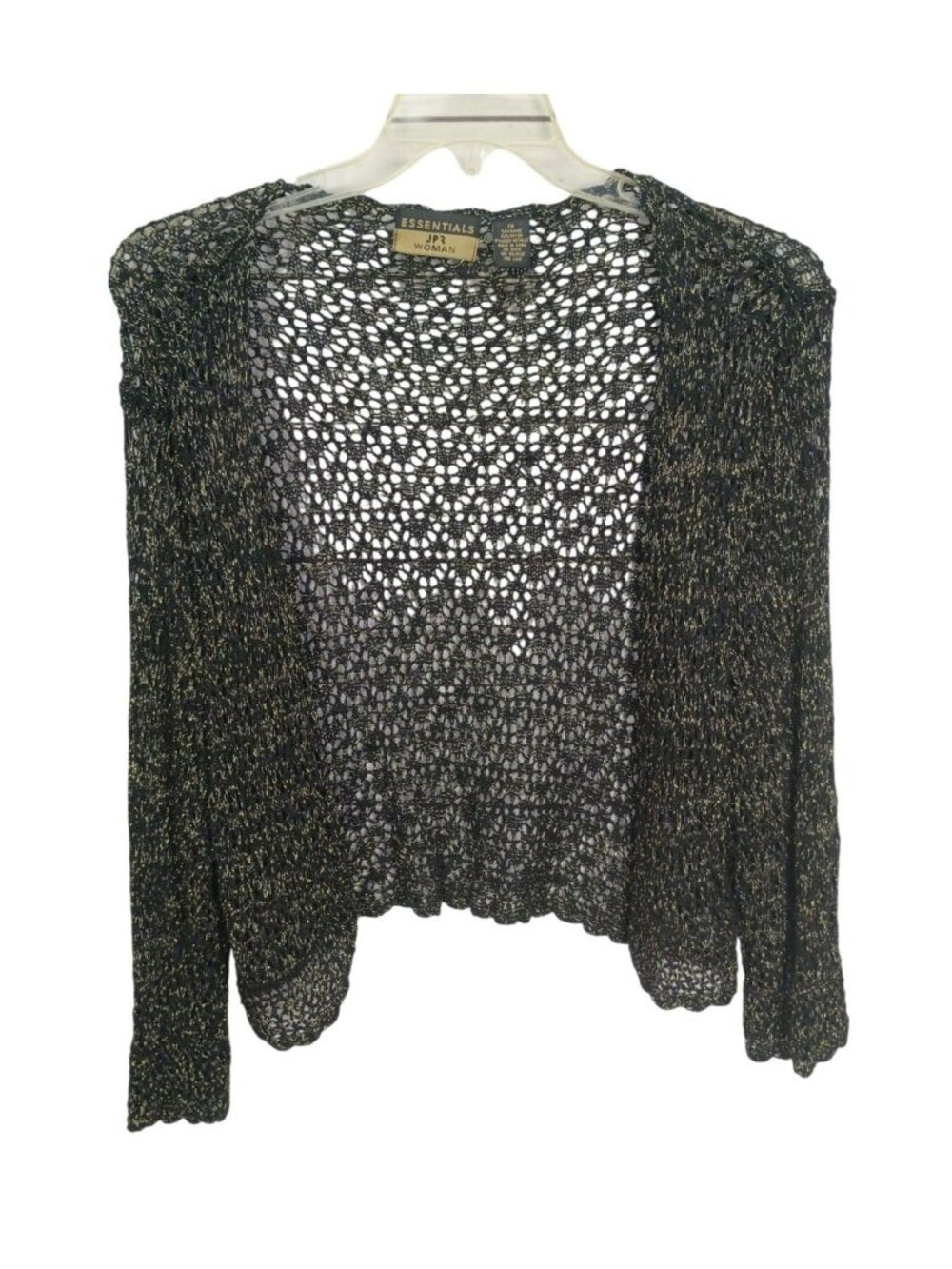 JPR Woman Essentials Black & Gold Open Knit Long‎ Sleeve Cardigan Sweater 1X